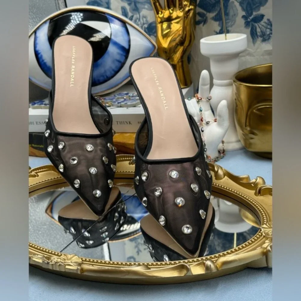 🆕 LOEFFLER RANDALL 🧿 NWOT Paloma Mesh Mid-Heel Mules, Black/Clear, Sz 9 - Picture 6 of 16